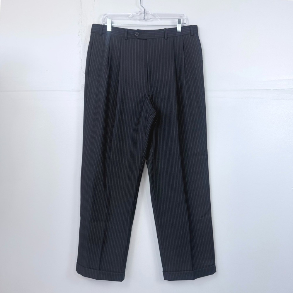 Lauren Ralph Lauren Mens 36x32 Wool Pinstripe Pleated Cuffed Dress Pants - Flaws